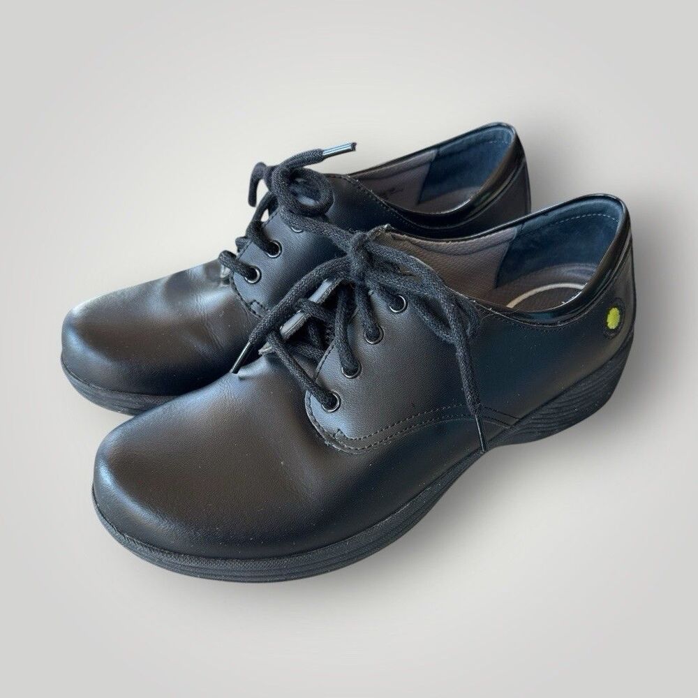 Dansko 39 Work Wonders Lace Up Shoes Black Leather Comfort